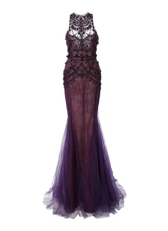 purple beaded chiffon long gown dress