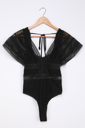 Sexy Black Bodysuit - Lace Bodysuit - Short Sleeve Bodysuit - Lulus