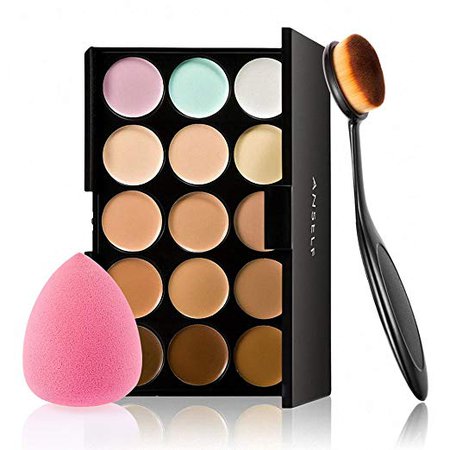 Amazon.com : Anself 15 Colors Makeup Cream Facial Camouflage Concealer Make Up Palette with Sponge Puff Oval Makeup Brush : Beauty