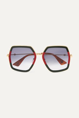 Green Square-frame striped acetate and gold-tone sunglasses | Gucci | NET-A-PORTER