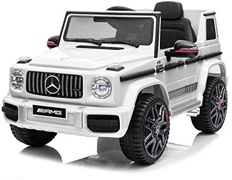 Amazon.com: Licensed Mercedes Benz AMG G63 12V Ride On Car with Remote Control for Kids, 35W Motors, Music, LED Lights, Openable Doors, Suspension System, White : Toys & Games