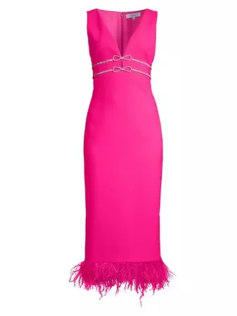 Shop Likely Corianne Crystal Bow & Feather Midi-Dress | Saks Fifth Avenue