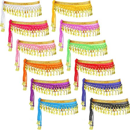 Amazon.com : Zhanmai 12 Pieces Belly Dance Hip Scarf for Belly Dancer 12 Colors Waist Chain Dance Hip Scarf Belt with Dangling Coins (Gold Coins,Classic Style) : Sports & Outdoors