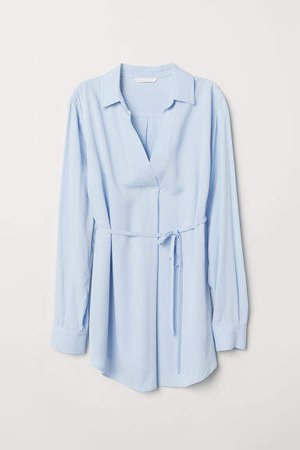 MAMA Blouse with Tie Belt - Blue