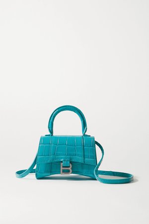 Turquoise Hourglass nano croc-effect leather tote | Balenciaga | NET-A-PORTER