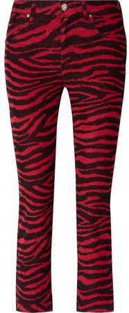 Apolo Cropped Zebra-print Corduroy Skinny Pants - Red