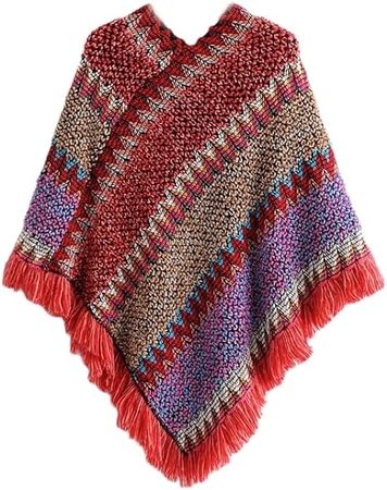 Adore Life Knitted Poncho Sweater for Women - Soft, Warm and Thick Cardigan Style Shawls and Wraps with Fringe and Tassels at Amazon Women’s Clothing store