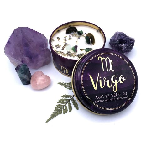 Virgo Zodiac Tin Candle 3oz Hidden Crystals Herbs | Etsy
