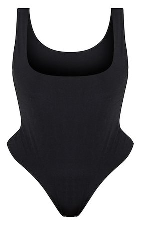 Plus Black Slinky Square Neck Thong Bodysuit | PrettyLittleThing