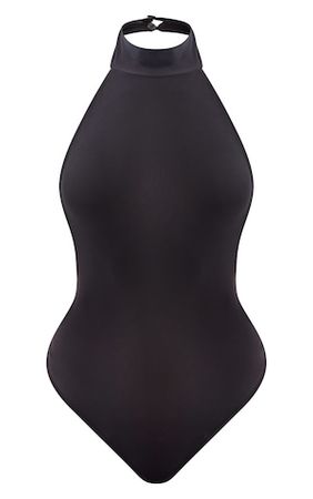 Black Slinky High Neck Open Back Bodysuit | PrettyLittleThing USA