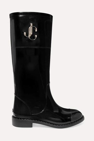 Edith Logo-embellished Faux Patent-leather Rain Boots - Black