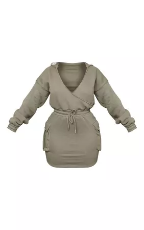 Shape Sage Khaki Plunge Utility Wrap Sweater Dress | PrettyLittleThing USA