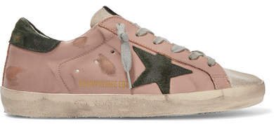 Superstar Distressed Leather And Suede Sneakers - Blush