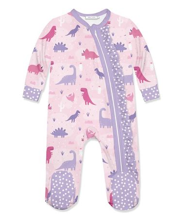 Little Millie Pink & Purple Pretty Dino Ruffle-Trim Footie - Infant | Best Price and Reviews | Zulily