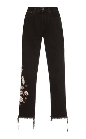 Mid-Rise Embroidered Cropped Straight-Leg Jeans by Off-White c/o Virgil Abloh | Moda Operandi