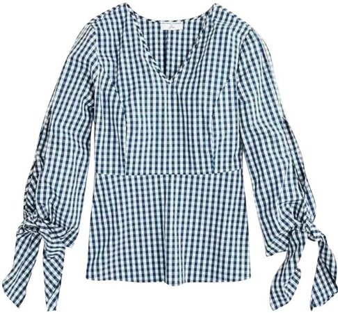 J.Crew Blue White Sailor Gingham Tie Sleeve S Blouse Size 4 (S) - Tradesy