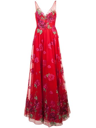 Marchesa Notte long flared dress £1,075 - Buy Online - Mobile Friendly, Fast Delivery