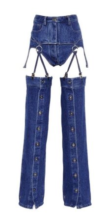 blue denim jeans buckled garter pants
