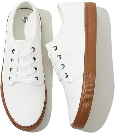 Amazon.com | ZGR Mens Canvas Shoes White Black Canvas Sneakers Lace Up Casual Shoes Low Top Fashion Sneakers for Men | Fashion Sneakers
