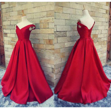 Red Ball Gown,Off the Shoulder Prom Dress,Custom Made Evening Dress