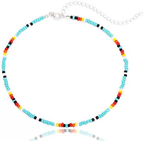 Amazon.com: Yalice Boho Choker Necklace Chain Rainbow Seed Bead Necklaces Glass Beaded Chokers Jewelry for Women and Girls (Blue): Clothing, Shoes & Jewelry