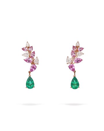 Gismondi 1754 18k Rose Gold Emerald Dangle Earrings with Diamonds and Sapphires | Neiman Marcus
