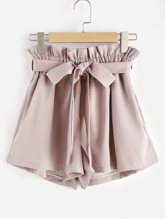 Frill Waist Self Tie Shorts -SHEIN(SHEINSIDE)