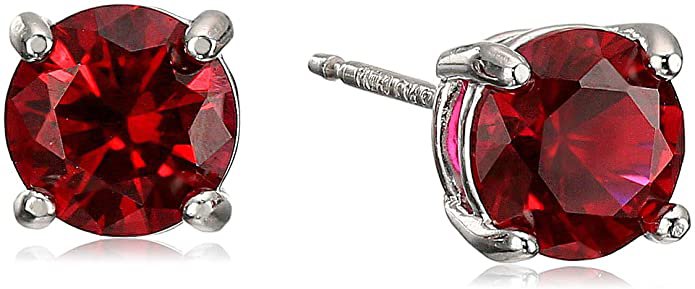 Essentials Sterling Silver Round Created Ruby Birthstone Stud Earrings
