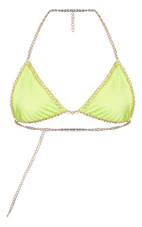 Lime Chain Trim Triangle Bikini Top | PrettyLittleThing USA