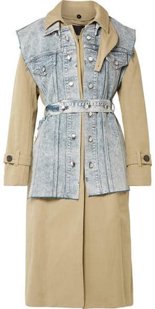 Convertible Cotton-gabardine And Denim Trench Coat - Army green