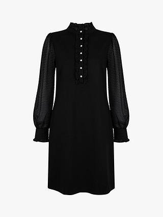 Monsoon Ponte Ruffle Detail Dress, Black at John Lewis & Partners