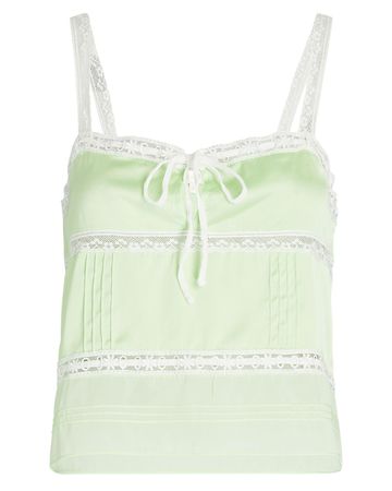 LoveShackFancy Sunny Lace-Trimmed Pintucked Camisole in green | INTERMIX®