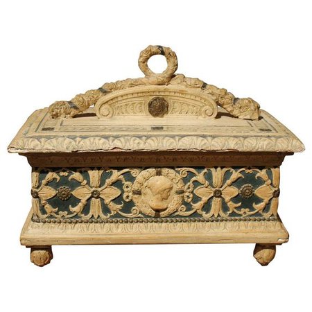 1stdibs Jewelry Box - Style Lacquer Painted Lidded Italian Renaissance Gesso, Plaster, Wood