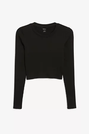 Ribbed long-sleeve top - Black - Cropped tops - Monki WW