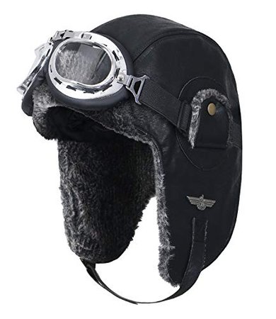 ililily Aviator Hat Winter Snowboard Fur Ear Flaps Trooper Trapper Pilot Goggles (One Size, Beige/Black Goggle) at Amazon Men’s Clothing store
