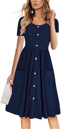 LAMISSCHE Womens Summer Casual Short Sleeve V Neck Button Down A-line Dress with Pockets at Amazon Women’s Clothing store