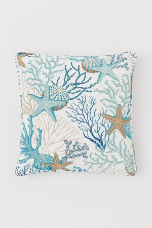 Cotton Canvas Cushion Cover - White/coral pattern - Home All | H&M US