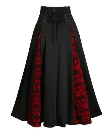 Floral Blooming Black & Red Skull Pleated Maxi Skirt - Women | Best Price and Reviews | Zulily