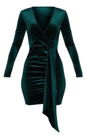 Emerald Green Velvet Drape Bodycon Dress | PrettyLittleThing USA
