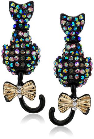 Betsey Johnson (GBG) Women's Pave Cat Drop Earrings, Multi, One Size: Jewelry