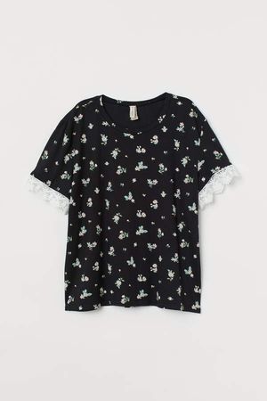 H&M+ T-shirt with Lace - Black