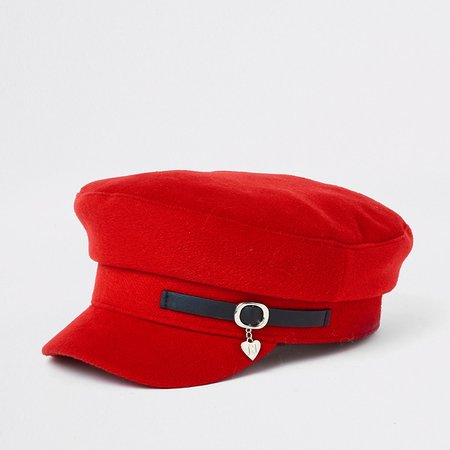 Girls red charm baker boy hat | River Island