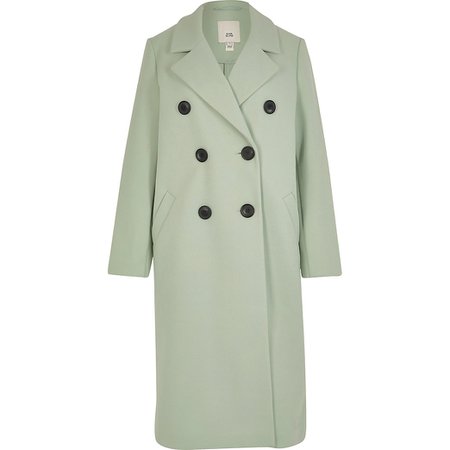 Green Double Breasted Coat | River Island