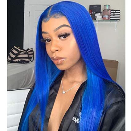 Amazon.com : Blue Lace Front Wigs Bright Blue Synthetic Wigs for Black Women Natural Hairline Long Straight Heat Resistant Fiber Hair Realistic Looking Wig : Beauty