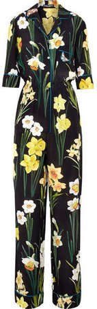 Floral-print Silk Crepe De Chine Jumpsuit - Black