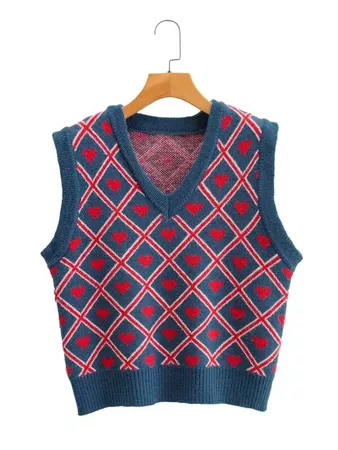 Heart & Argyle Pattern Sweater Vest | SHEIN USA Multicolor