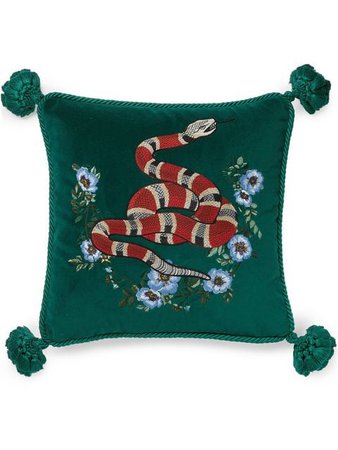 Gucci Velvet Cushion With Snake Embroidery - Farfetch