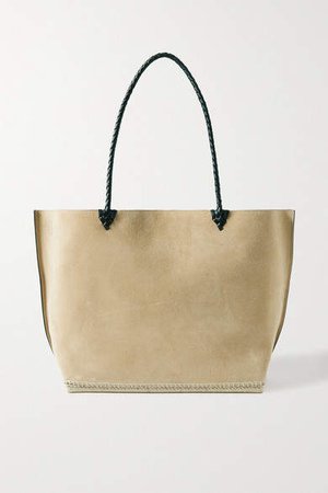 Espadrille Large Leather And Jute-trimmed Suede Tote - Beige