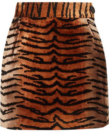 Velvet-jacquard Mini Skirt - Brown