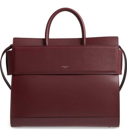 Givenchy | Horizon Calfskin Leather Tote in Oxblood Red